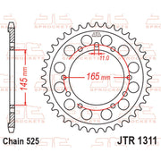 JT Sprockets rear sprocket JTR1311.45 with metal teeth and black finish, designed for motorcycle drivetrain performance.