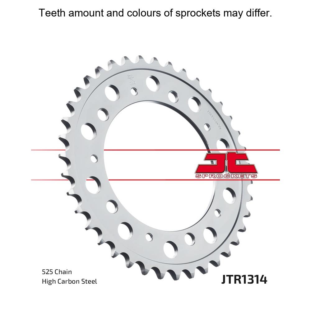 JT Sprockets rear sprocket JTR1314.39, black metal motorcycle sprocket with evenly spaced teeth for optimal chain engagement.