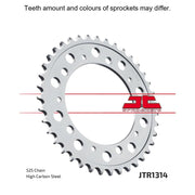 JT Sprockets rear sprocket JTR1314.39, black metal motorcycle sprocket with evenly spaced teeth for optimal chain engagement.