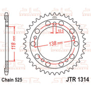 Rear JT Sprockets JTR1314.39 for motorcycle, showing the black steel sprocket with gear teeth and mounting holes.