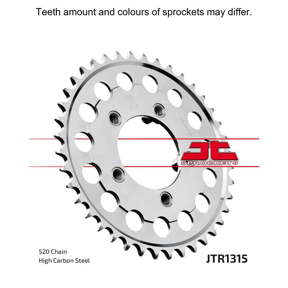 Rear sprocket from JT Sprockets JTR1315.40 series, showcasing the durable metal construction and gear teeth for motorcycle drive systems.