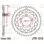 Rear JT Sprockets JTR1315.40 sprocket with multiple teeth for motorcycle, featuring durable steel construction and precision design.