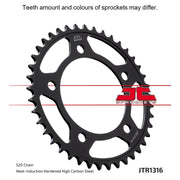Rear sprocket by JT Sprockets, model JTR1316.41, with a metallic finish, designed for motorcycle drivetrain systems.
