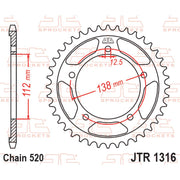Rear sprocket from JT Sprockets JTR1316.41, showing the metal sprocket with evenly spaced teeth for motorcycle drive systems.