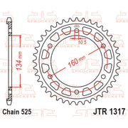 Rear sprocket from JT Sprockets JTR1317.40, showing metal construction with evenly spaced teeth for motorcycle drivetrain.