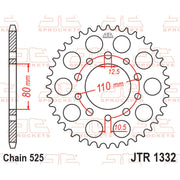 JT Sprockets rear sprocket JTR1332.43 for 525 pitch, featuring durable steel construction and precise gear teeth for motorcycle performance.