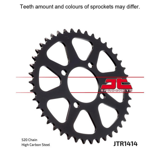 Rear JT Sprockets JTR1414.41 520 pitch sprocket with evenly spaced teeth and metallic finish for motorcycle chain drive.