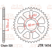 Rear JT Sprockets JTR1414.43 520 pitch sprocket for motorcycles, featuring durable metal construction and precise gear teeth.