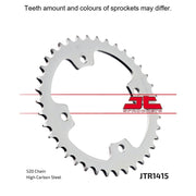 Rear JT Sprockets JTR1415.38 520 pitch sprocket, metal construction, with gear teeth visible for motorcycle or dirt bike use.