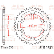 JT Sprockets rear sprocket JTR1421.40 for 530 pitch, showing the black metal construction and tooth design.