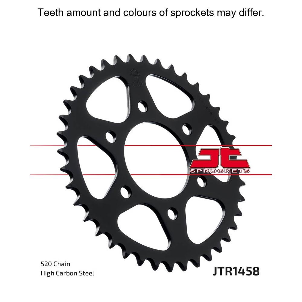 Rear JT Sprockets JTR1458.40 motorcycle sprocket with 520 pitch, featuring durable metal construction and gear teeth.