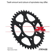 Rear JT Sprockets JTR1458.40 motorcycle sprocket with 520 pitch, featuring durable metal construction and gear teeth.