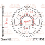 Rear sprocket by JT Sprockets, JTR1458.40 model, designed for 520 pitch motorcycle drive systems, with a durable metal finish.