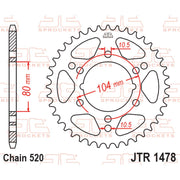 Rear JT Sprockets JTR1478.40 520 pitch sprocket, black metal with gear teeth, designed for motorcycle drive systems.