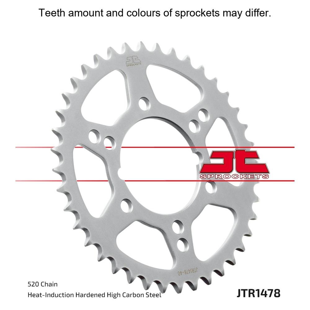Rear JT Sprockets JTR1478.42 520 pitch sprocket with teeth for motorcycle or bike drivetrain, durable metal construction.