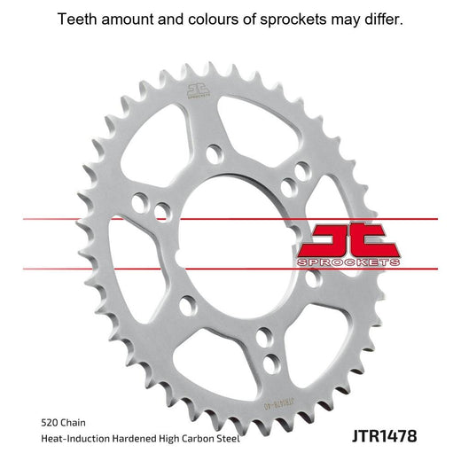 Rear JT Sprockets JTR1478.42 520 pitch sprocket with evenly spaced teeth, made of durable metal for motorcycle drive systems.