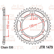 Rear JT Sprockets JTR1479.47 530 pitch sprocket, showing the metal teeth and overall design for motorcycle or bike drivetrain.