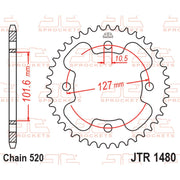 JT Sprockets rear sprocket JTR1480.38 for 520 pitch, showcasing the black metal sprocket with teeth for motorcycle or ATV drive.