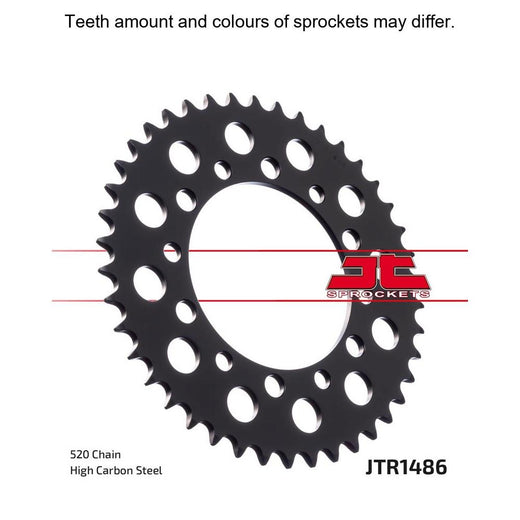 Rear JT Sprockets JTR1486.40 520 pitch sprocket with teeth and metallic finish for motorcycle drivetrain replacement.