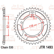 Rear JT Sprockets JTR1493.41 motorcycle sprocket with 520 pitch, featuring durable steel construction and gear teeth for optimal performance.