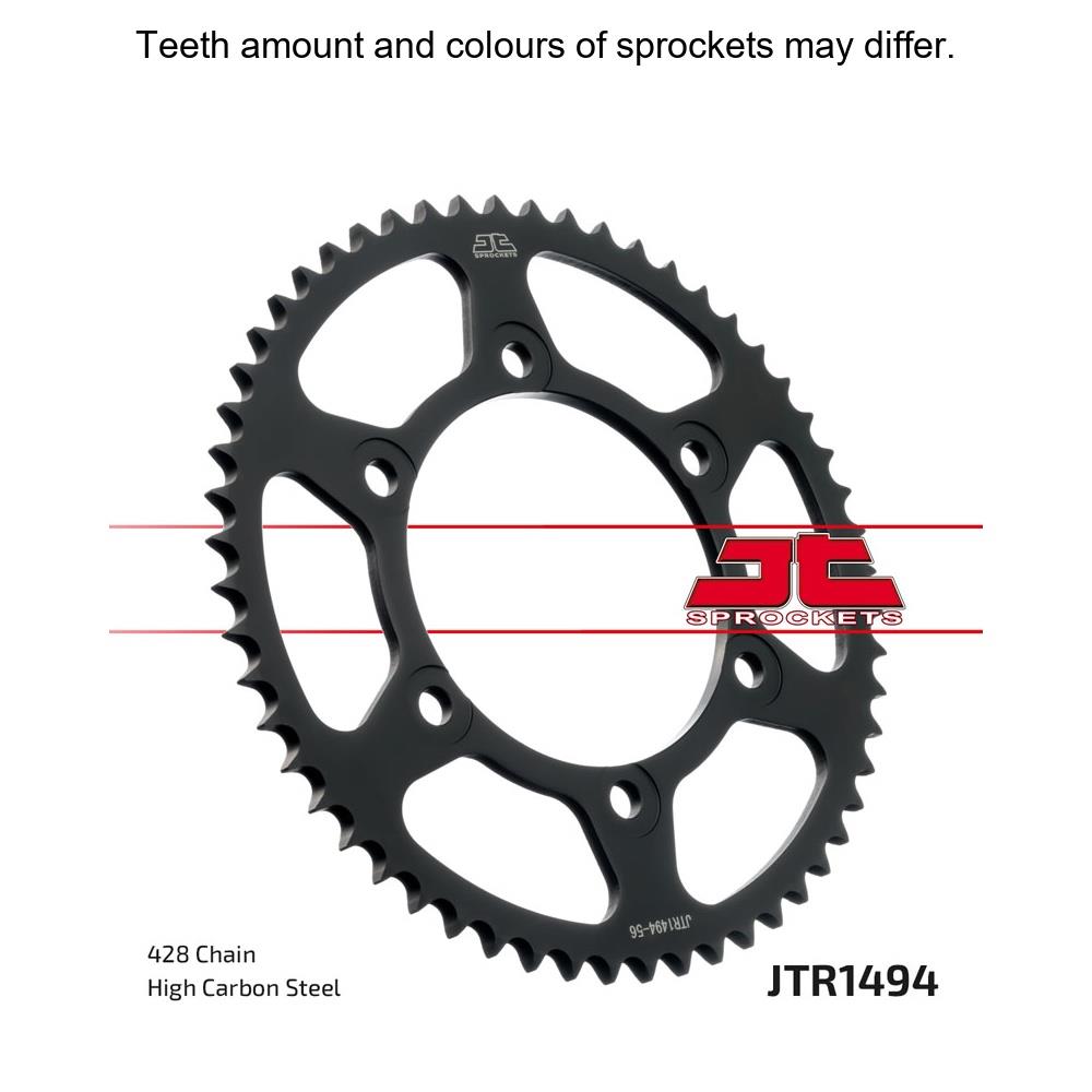 Rear sprocket from JT Sprockets JTR1494.56, featuring a durable metal design for motorcycle chain drive.