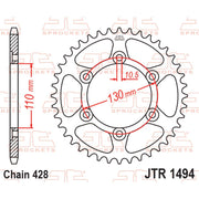 Rear sprocket from JT Sprockets JTR1494.56, showing metal teeth and central mounting hole for motorcycle drivetrain.