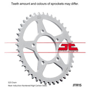 Rear JT Sprockets JTR15.42 motorcycle sprocket with metal teeth and black finish, designed for durability and performance.