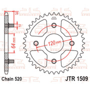 Rear sprocket from JT Sprockets JTR1509.41, showing metal construction and gear teeth for motorcycle drivetrain.