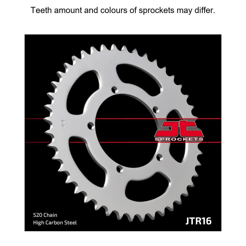 Rear JT Sprockets JTR16.40 520 pitch sprocket with black finish for motorcycle drive systems, showing the sprocket's teeth and design.