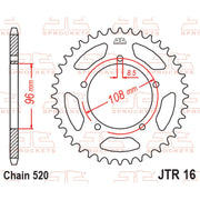 Rear JT Sprockets JTR16.40 motorcycle sprocket with 520 pitch, featuring a durable metal design and gear teeth for optimal performance.