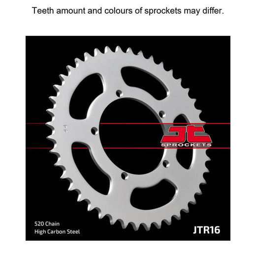 Rear JT Sprockets JTR16.41 520 pitch sprocket with evenly spaced teeth and metallic finish, designed for motorcycle chain drive.