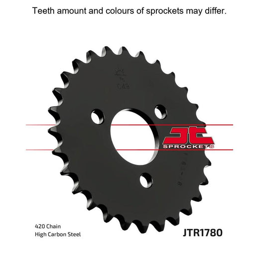 Rear JT Sprockets JTR1780.28 motorcycle sprocket with 28 teeth, made of durable metal, showing detailed gear teeth.