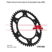 JT Sprockets rear sprocket JTR1785.48, 48-tooth motorcycle sprocket with metallic finish and gear teeth visible in the image.