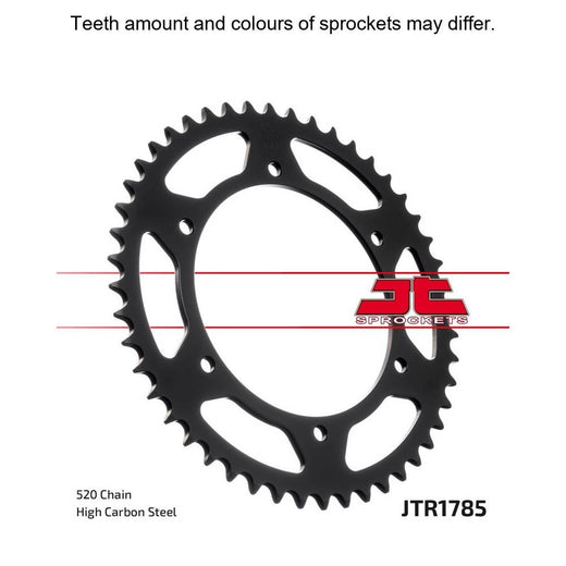 Rear sprocket by JT Sprockets, JTR1785.48 model, showcasing the metal gear with teeth designed for motorcycle drivetrain.