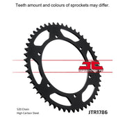 Rear sprocket from JT Sprockets JTR1786.52, showing metallic gear teeth and detailed branding for motorcycle or dirt bike use.