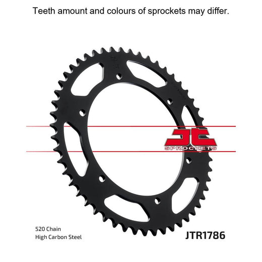 Rear JT Sprockets JTR1786.52 sprocket with metal teeth and mounting holes, designed for motorcycle drivetrain performance.