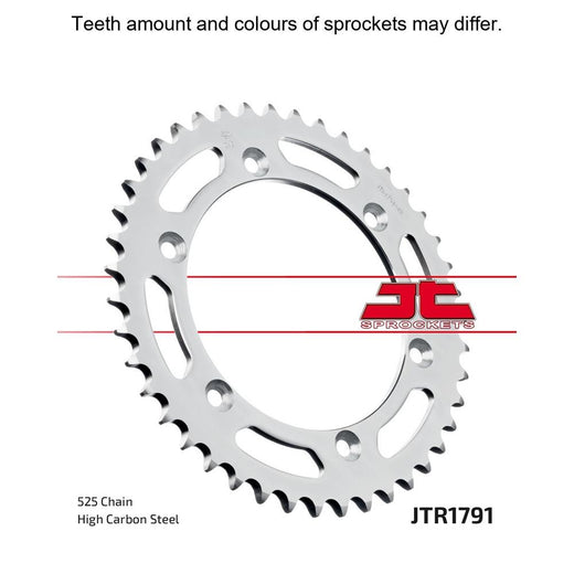 Rear sprocket from JT Sprockets, model JTR1791.48, with metal teeth and mounting holes, designed for motorcycle drivetrain.