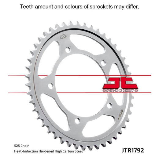 JT Sprockets rear sprocket JTR1792.40, metal motorcycle sprocket with gear teeth and mounting holes, designed for durability and performance.