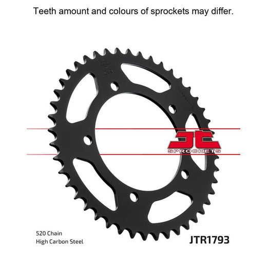JT Sprockets rear sprocket JTR1793.42 with six teeth and metallic finish, designed for motorcycle drive systems.