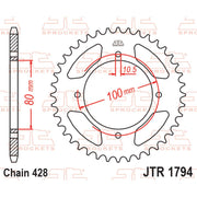 Rear sprocket from JT Sprockets JTR1794.45 series, showing the gear teeth and black finish on a motorcycle sprocket.