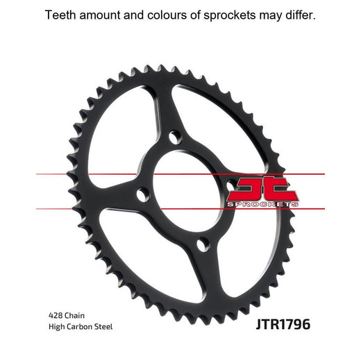 Rear JT Sprockets JTR1796.51 motorcycle sprocket with metal teeth and mounting holes, designed for optimal performance.