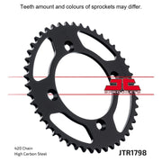 Rear sprocket from JT Sprockets, model JTR1798.47, showing the metal gear with teeth for motorcycle chain drive.
