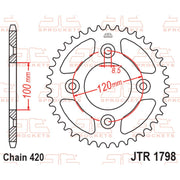 Rear sprocket from JT Sprockets, model JTR1798.47, featuring durable metal construction and precise gear teeth for motorcycle drive systems.