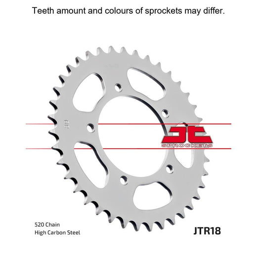 Rear JT Sprockets JTR18.39 520 pitch sprocket with metal teeth and black finish, designed for motorcycle drivetrain systems.