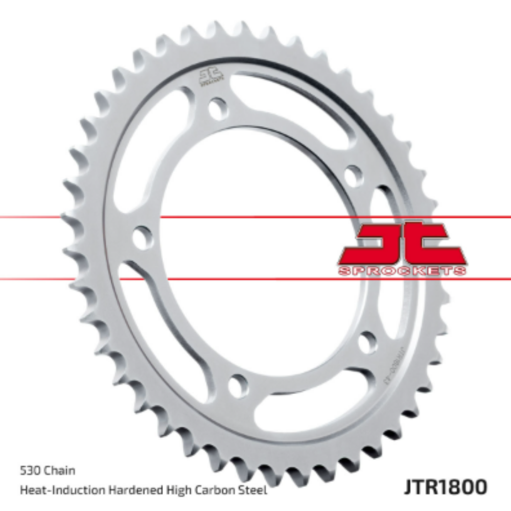 Rear sprocket by JT Sprockets, model JTR1800.40, featuring durable metal teeth for motorcycle drivetrain performance.