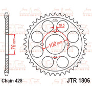 Rear sprocket from JT Sprockets JTR1806.47 series, showing metal construction and gear teeth designed for motorcycle drive systems.