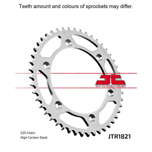 Rear sprocket from JT Sprockets JTR1821.47 with metal teeth and circular design, shown against a plain background.