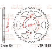 Rear JT Sprockets JTR1825.48 bike sprocket with 520 pitch, featuring durable metal construction and precision teeth design.