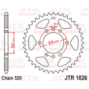 Rear sprocket from JT Sprockets JTR1826.37, featuring durable metal construction and gear teeth for motorcycle drivetrain.
