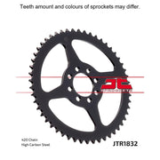 Rear sprocket from JT Sprockets JTR1832.52 series, featuring durable metal construction and gear teeth for motorcycle drivetrain.